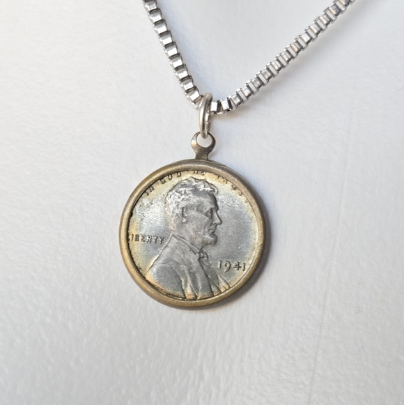 Vintage 1941 Lucky Wheat PENNY necklace Steel Penny - Picture 2 of 7